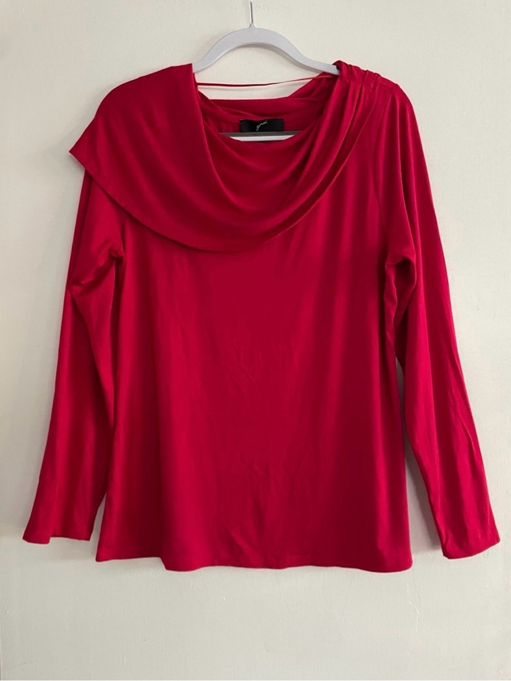 GNW Red Draped Cowl Neck Long-Sleeve Blouse
